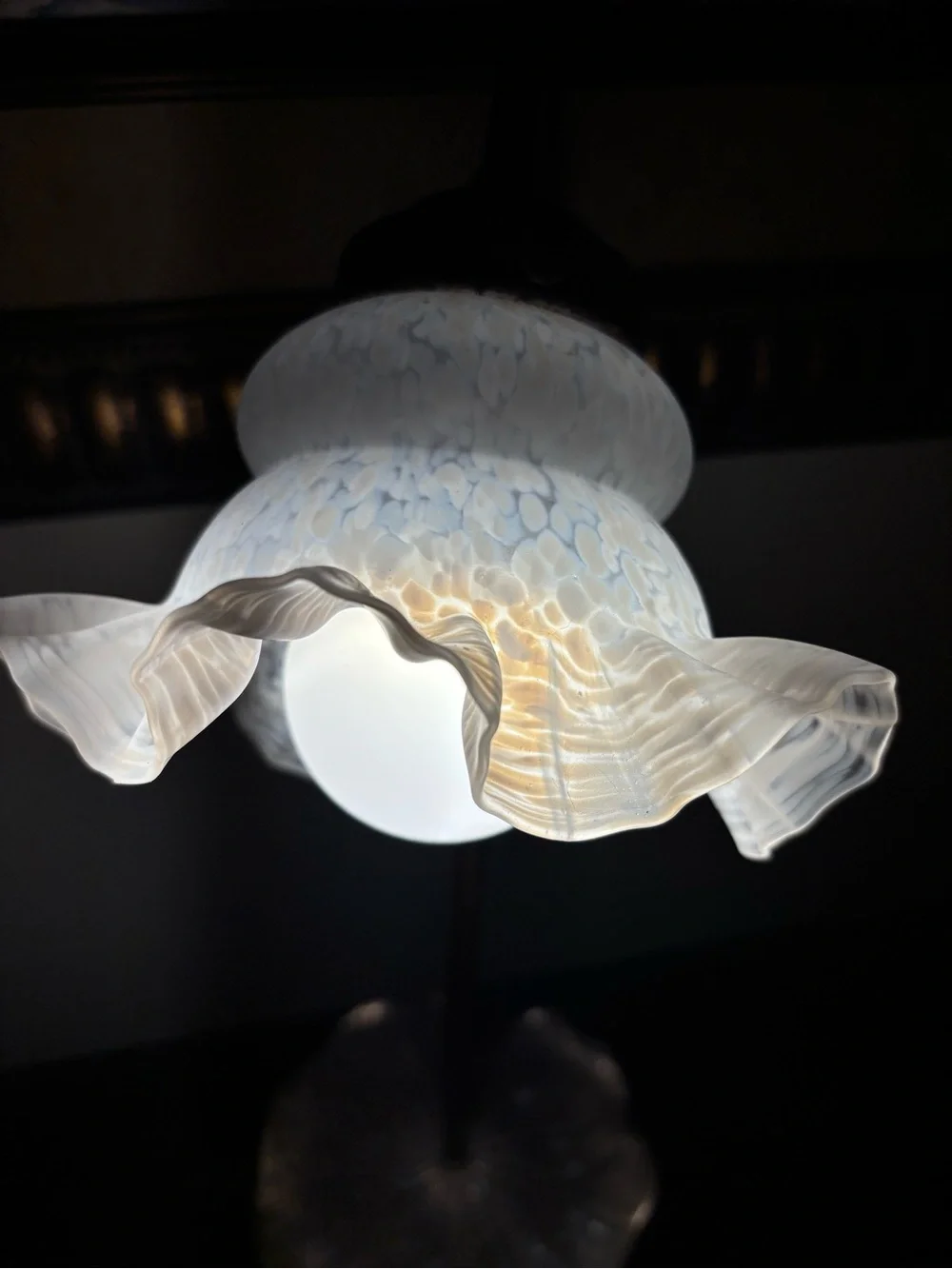Vintage Glass Shade Table Lamp with Leaf Base